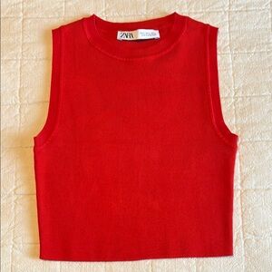 Zara Red Sleeveless Women's Crop Top